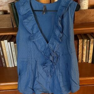 Anothropologie Women's Blue Ruffle Sleeveless Top Large,  NEW